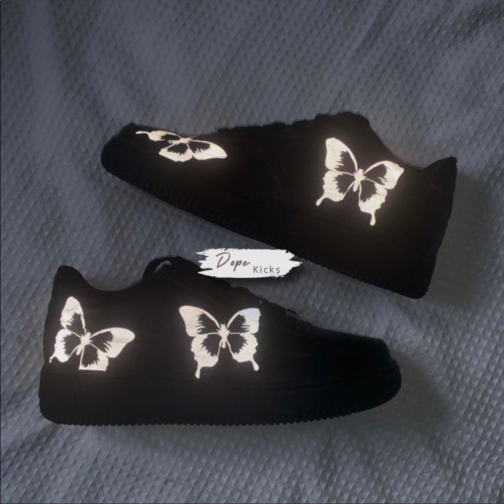 Reflective Butterfly Black Air Force 1 Shoes